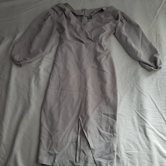 Gray Fallen Shoulder Wrap Midi Dress [ASOS] [Size 8] - Picture 3 of 5